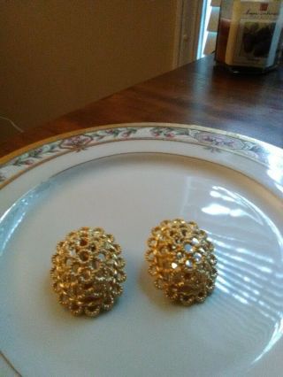 Large Christian Dior Clip - On Earrings,  Honeycomb,  Runway Vintage Haute Couture