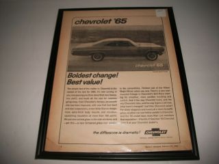 1965 Chevrolet Impala Sport Coupe Print Ad Garage Art Collectible