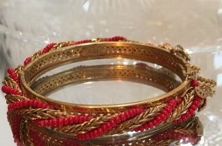Vintage Miriam Haskell Bracelet Gorgeous Rgp Braided Metal Red Glass Seed Bead