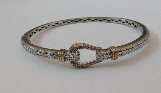 Sterling Silver & 14k Yellow Gold Diamond Stirrup Design Bangle Bracelet " Av "