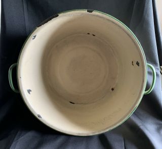 Vintage Enamelware Bowl White With Green Trim