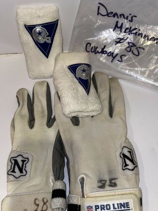 Dallas Cowboys Dennis Mckinnon 85 Player Worn Gloves And Wristbands Football