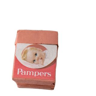 Vintage Miniature Pampers Diapers Handmade Pink Shadow Box Doll House M62