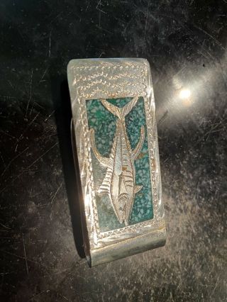 Sterling Silver With Turquoise Inlay Money Clip Made In Mexico