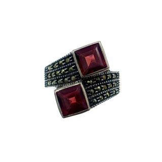 Judith Jack Sterling Silver Garnet And Marcasite Bi - Pass Ring Size 7.  75