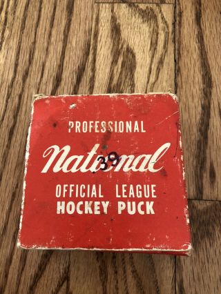 Vintage National Professional Official League Hockey Puck With Box