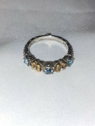 Barbara Bixby 18k /.  925 Sterling Silver Flower Ring Blue Stone - Size 8