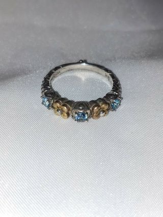 Barbara Bixby 18k /.  925 Sterling Silver Flower Ring Blue Stone - Size 8 2