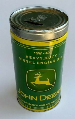 John Deere Diesel Engine Oil Tin Can Bank (7 - 3/4 Inches Tall,  Dented)