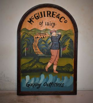 Painted Wooden Golf Outfitters Sign.  Mcguire &co Lairg.