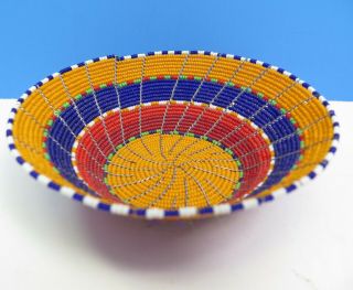 Tiny Seed Bead Colorful Intricate Wire Bowl Orange Red Purple Green 5 " X 1 - 3/4 "
