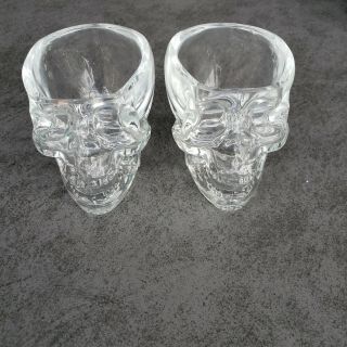 Set Of 2 Crystal Head Vodka Glasses Skulls Clear Heavy 1oz Shot Glasses