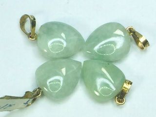 14k Yellow Gold Natural Jade Heart Pendant Set Of Four.  3.  6gm.