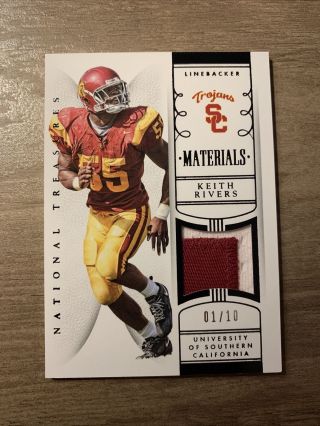 Keith Rivers 2015 Panini National Treasures Game - Worn Jersey Patch Sp 1/10 Usc