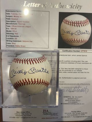 Mickey Mantle Signed Baseball With Jsa Loa Cert