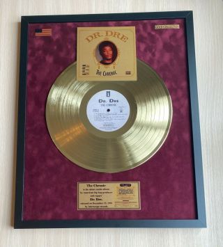 Dr Dre The Chronic 1992 Vinyl Gold Metallized Record Mounted In Frame