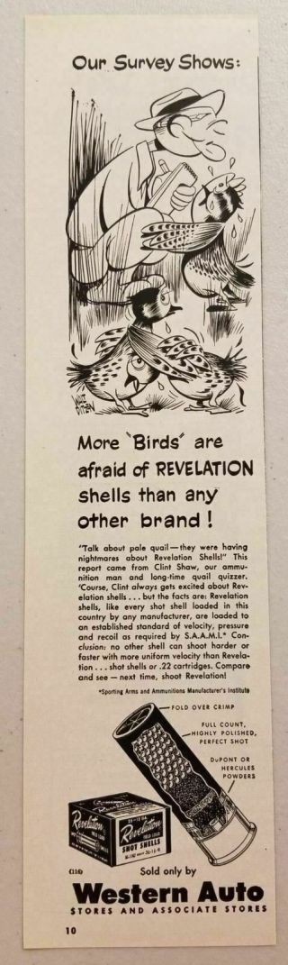 1956 Print Ad Western Auto Revelation Shotgun Shells Scared Ducks Cartoon