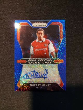 2020 - 21 Panini Prizm Epl Thierry Henry Blue Shimmer Legends Auto Fotl Arsenal