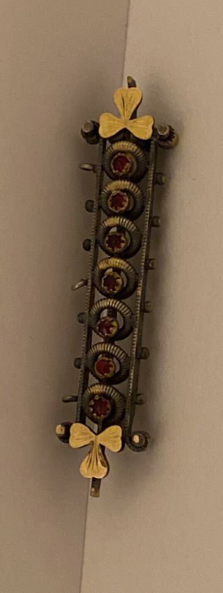 Antique Victorian Era Silver And Yellow Gold With Garnet Ruby? Bar Pin/necklace?