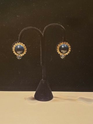 Vintage Hattie Carnegie Royal Blue & Clear Rhinestone Clip Earrings