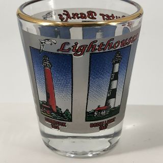Lighthouses Of The Outer Banks North Carolina Souvenir Shot Glass - Gold Rimmed