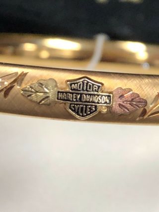 Vtg HARLEY w/ BOX Black Hills Gold 14k GF BANGLE Bracelet STAMPER 3