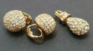 Christian Dior Gold Tone And Rhinestone Clip On Earrings And Pendant Set