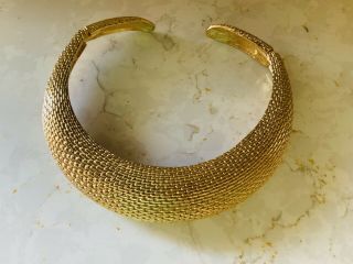 Unique￼ Vintage Erwin Pearl Double Hinge Choker Necklace In Textured Gold Tone
