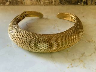 Unique￼ Vintage Erwin Pearl Double Hinge Choker Necklace In Textured Gold Tone 2