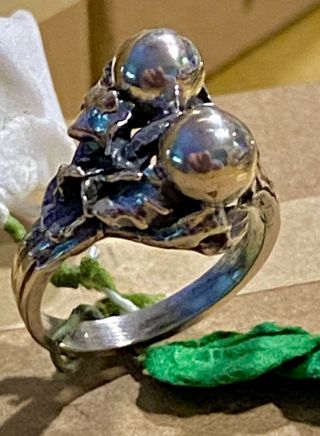 Vintage ART NOUVEAU HAND WROUGHT Sterling Silver Ring Leaves Berries Ring 3