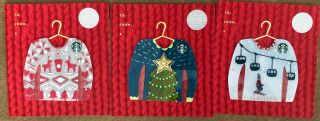 3 Starbucks Ugly Sweater Christmas Gift Cards Coffee 2016