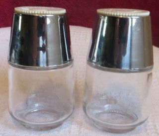 Gemco Ranger Salt & Pepper Shakers Chrome Plastic Lids & Clear Glass Jars