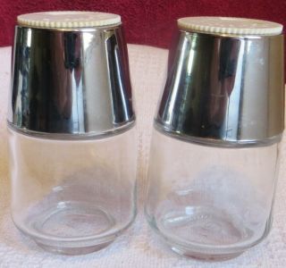 Gemco Ranger Salt & Pepper Shakers Chrome Plastic Lids & Clear Glass Jars 2