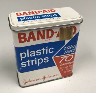 Metal Band - Aid Johnson & Johnson Plastic Strips 70 Bandages Value Pack Tin Empty