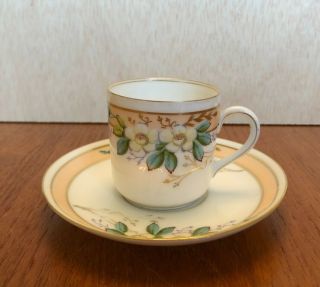 Ch.  Field Haviland Floral Demitasse Tea Cup And Saucer W Gold Trim Yellow Flower