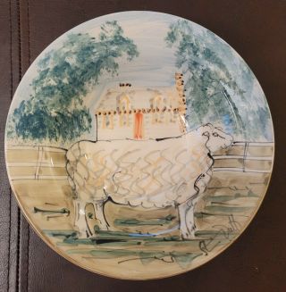 Colonial Williamsburg Hand - Painted Sheep Bowl By Oxney Green,  England 7.  5 " Dia