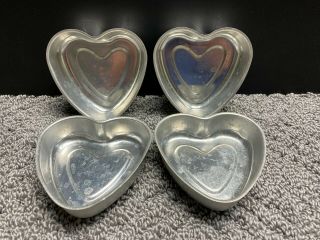 Set Of 4 Vintage Small Heart Shaped Aluminum Jello Molds