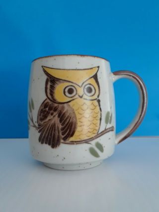 Midcentury Mcm Otagiri Japan Owl Mug 10 Oz Speckled Stoneware Yellow Cottagecore