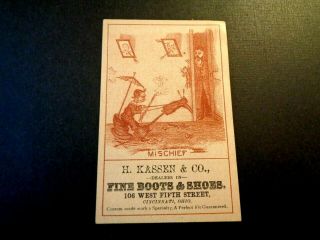 Victorian Trade Card H.  Kassen & Co.  Fine Boots & Shoes Cincinnati,  Ohio