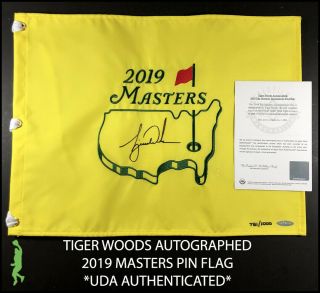 Tiger Woods Autographed 2019 Masters Augusta National Pin Flag Uda