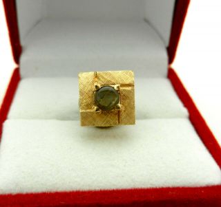 Vintage 14k Yellow Gold Etched Finish Square Lapel Tie Tack Pin Black Sapphire