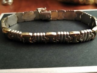 925 Sterling Silver - Vintage Two Tone Shiny Detail Chain Bracelet