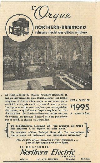 1938 Northern - Hammond Organ For Church Ad In French