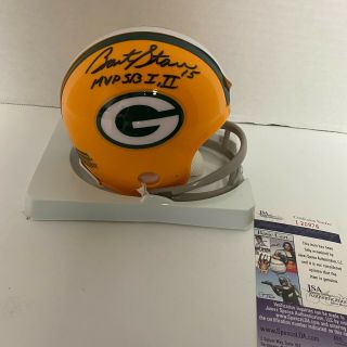 Bart Starr Autographed/signed Green Bay Packers 2 Bar Mini Helmet Hof Jsa