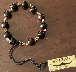 Vintage 1970’s Sultan Royal Hawaiian Black Coral Bracelet Na Hoku Maui Divers 7”