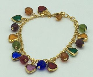 Joan Rivers Gold Tone Multi Color Bead Heart Charm Bracelet