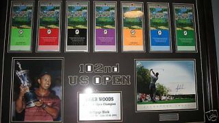 Tiger Woods 2002 Framed Open Ticket Set / Auto 8x10 Uda 2004 Sp Signature