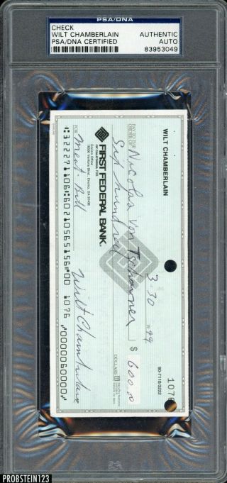 Wilt Chamberlain Hof Signed Check Psa/dna Authentic Auto Lakers Scarce