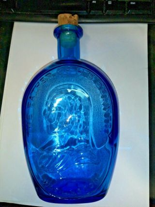Blue Glass Decanter Bottle The Father Of His Country Washington W/cork