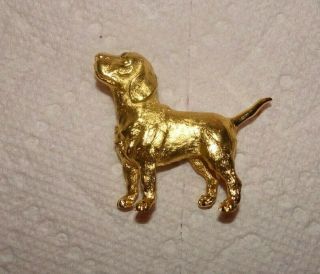 Vintage Crown Trifari Gold Tone Beagle Dog Pointer Brooch Pin
